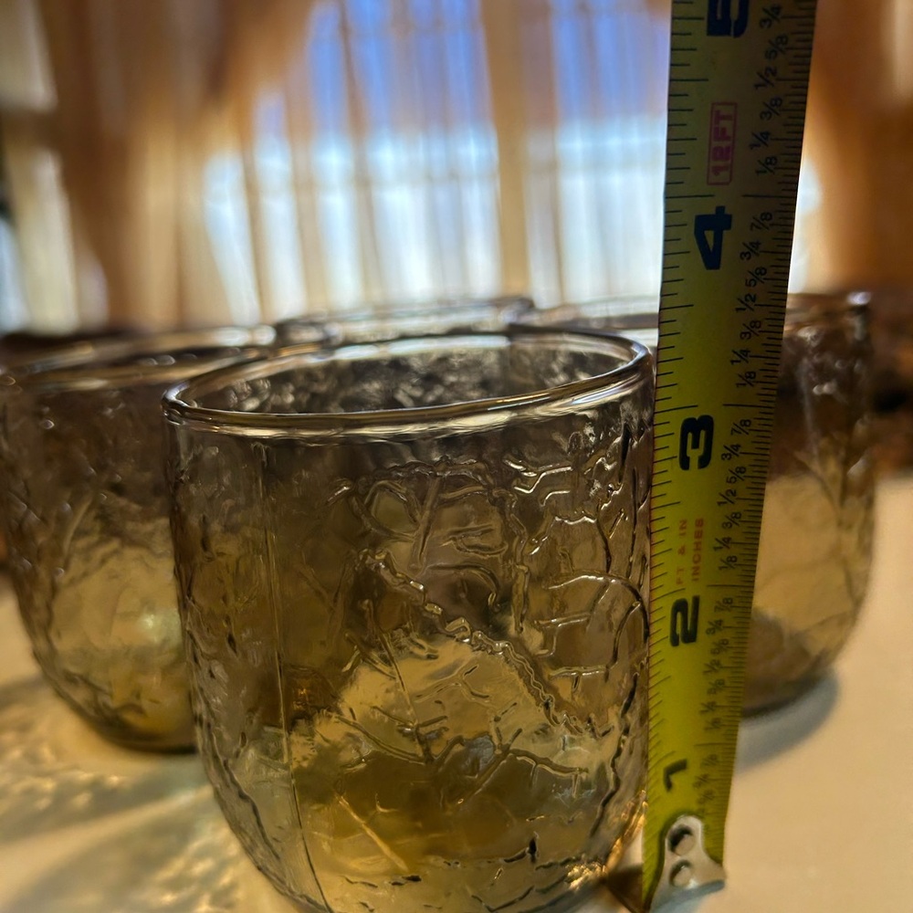 Vtg Anchor Hocking 4 Glasses spicy brown textured leaf embossed design - Picture 8 of 10
